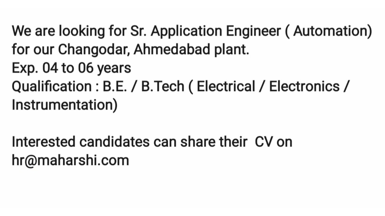 We Are Hiring | Maharshi Recruitment | Sr. Application Engineer | Automation Job | BE B.Tech Job