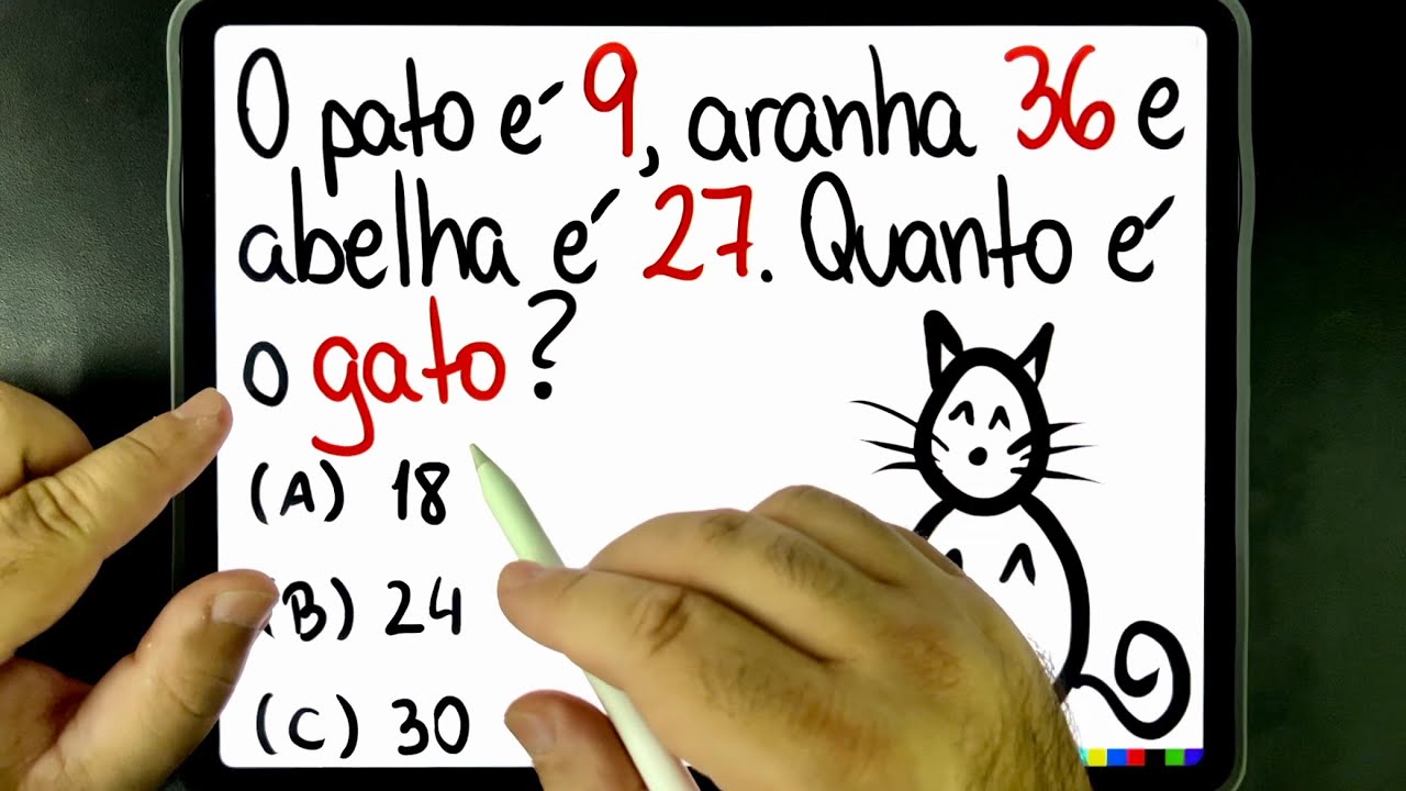 🔥 RACIOCÍNIO LÓGICO BUGANTE: O pato é 9, aranha 36 e abelha é 27. QUANTO É  O GATO? 😻 