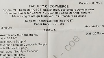 B.com 6th Sem Theory and Practice of GST 2020 Question Paper/Osmania University