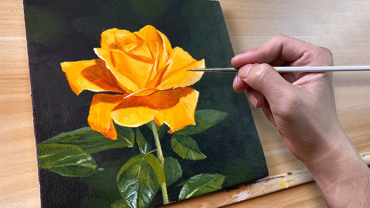 Yellow Rose / Acrylic Painting / Correa Art - YouTube