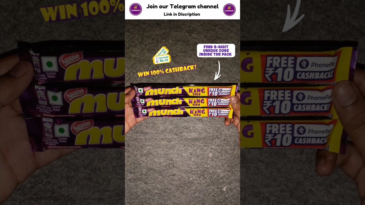 rewrite this title Munch Phone Pe 100% Cashback Offer, Flat ₹10 Cashback on ₹10 Munch King Pack, unique qr code offer rewrite this title Munch Phone Pe 100% Cashback Offer, Flat ₹10 Cashback on ₹10 Munch King Pack, unique qr code offer