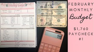 February Monthly Budget | $1,760 Paycheck 2  | Budget For Beginners | Zero Based Budget + Check-in