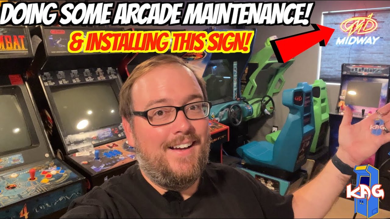 Doing Some Arcade Maintenance & Hanging my new Midway Neon Sign! - YouTube