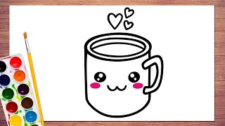 Cup Drawing and Colouring Easy for Kids | How to Draw a Cute Coffee Mug | Cup Drawing