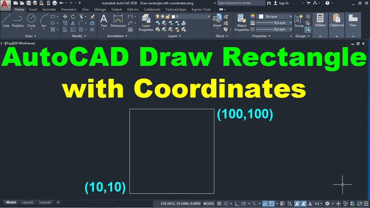 AutoCAD Draw Rectangle with Coordinates YouTube