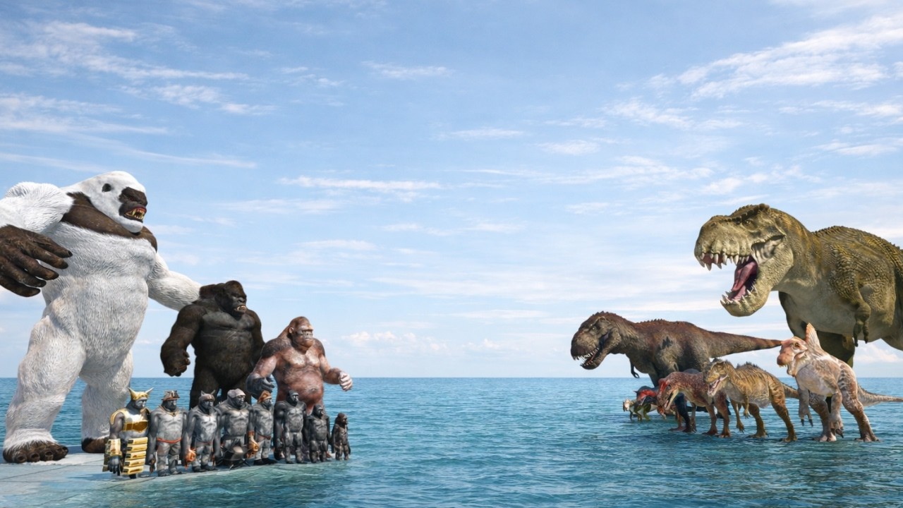 Mutant Primates vs Carnivore Dinosaurs on Lava Box Arena - Animal Revolt Battle Simulator