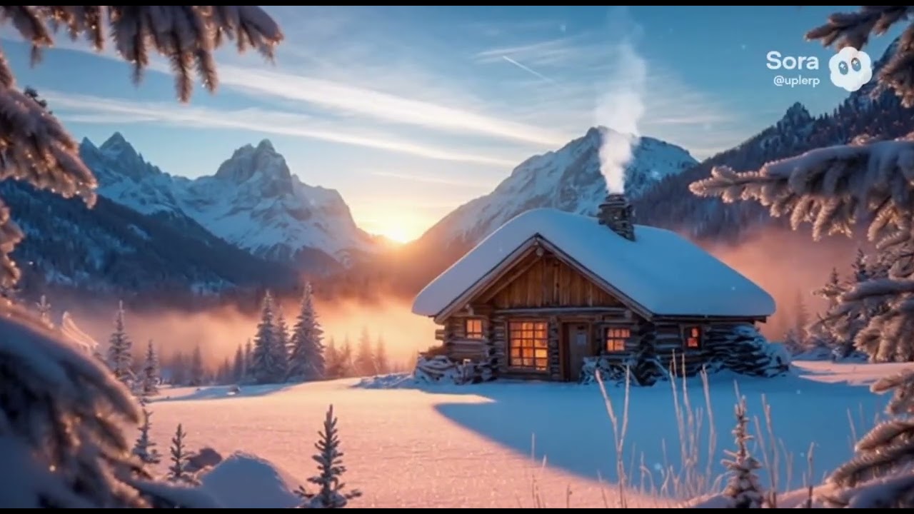 Snow Cabin Ambience — 3 Hours of Winter Morning Calm & Fireplace Warmth