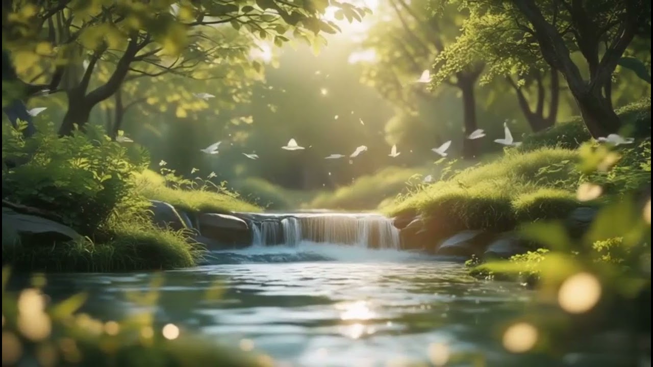 Tranquil Forest Escape  Soft Waterfall, Butterflies & Peaceful Ambience