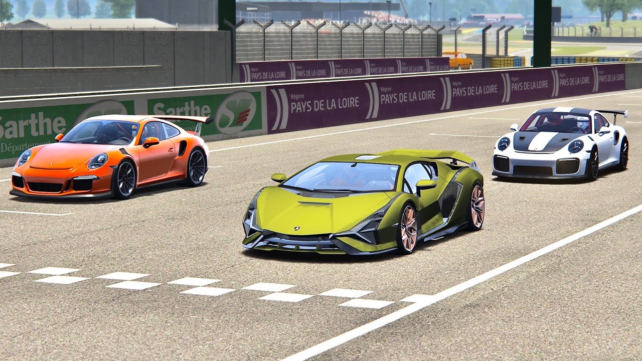 Lamborghini Sian vs Porsche 911 GT2 vs Porsche 911 GT3 - Le Mans