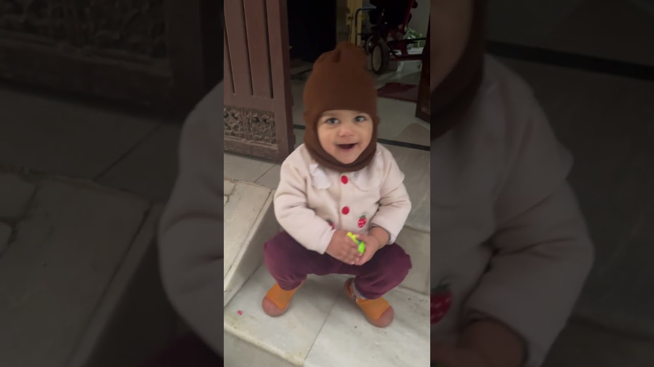 Baby monkey in a monkey cap solving puzzles 