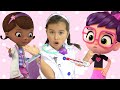 Abby Hatcher and Doc Mcstuffins. Pretend play with a doctor's toys