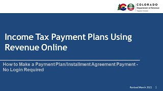 How to Make a Payment Plan/Installment Agreement Payment using Revenue Online - No Login Required