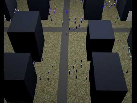 Simulating crowd of pedestrians / Simulation de pietons