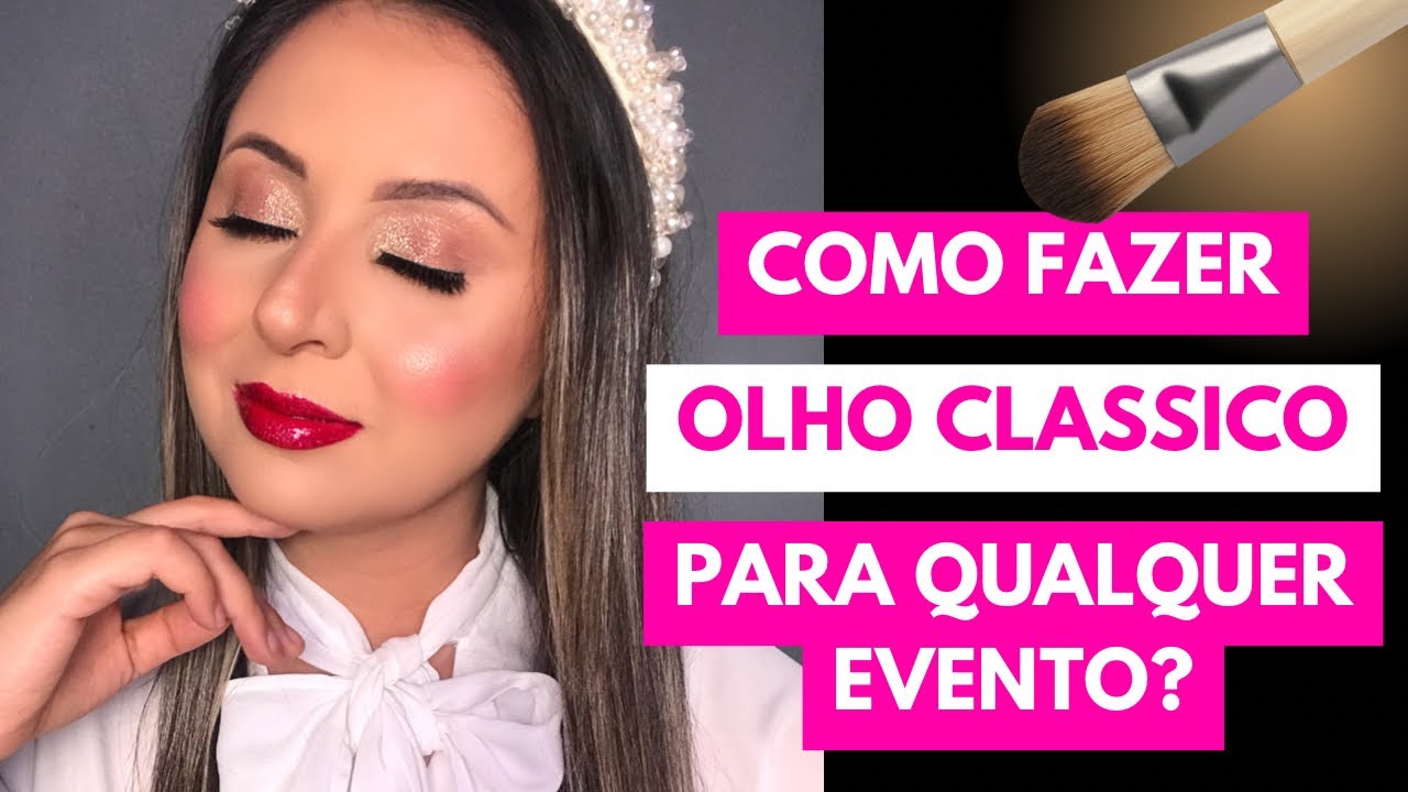Maquiagem clássica com sombras neutras e glitter para um olho elegante ...