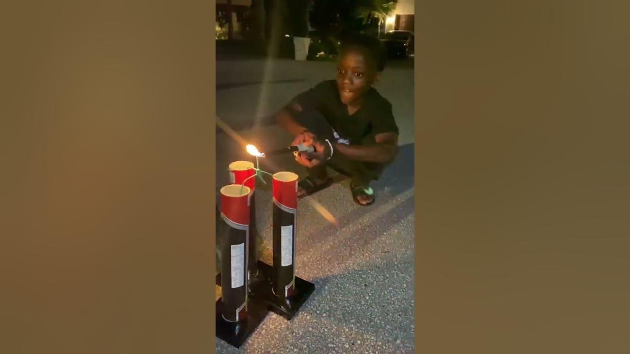Boy Lights Fireworks For The First Time