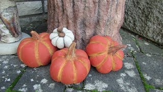 Herbstdekoration aus Beton selbst basteln. Kürbis.