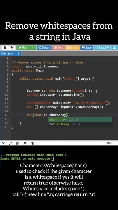 Remove whitespaces from a string #Java #interviewquestions #coding ...