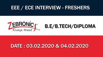 Zebronics Interview  freshers - Chennai - EEE /ECE - B.E/B.TECH/DIPLOMA - 03.02.2020 & 04.02.2020.