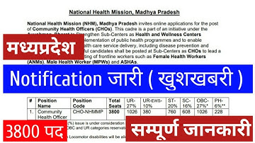 MP NHM नई CHO भर्ती - POST-3800 - CCH CERTIFICATE (INTERGRATED COURSE CERTIFICATE ) की जानकारी देखें