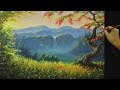 Acrylic Painting Tutorial | Landscape with Waterfalls and Fire tree