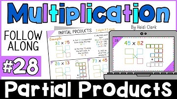 Partial Products multiplication lesson, how multiply 2 x 2 digits with partial products method Q28