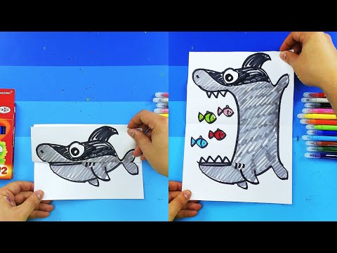 Учимся рисовать открытку-раскладушку с акулой - Рисуем простую акулу