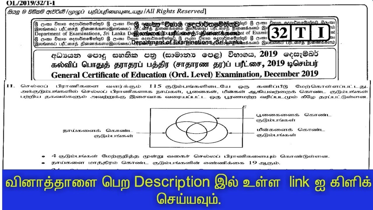 GCE OL MATHS PAPER 2019 2nd part Q11 / தொடை நிகழ்தகவு