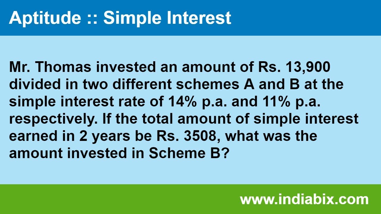 The Amount Invested In Scheme B Simple Interest Aptitude Indiabix