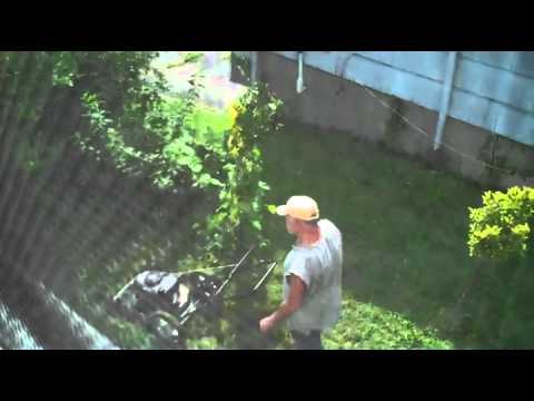 Neighbor Having a Really Bad Day Mowing Lawn   Video