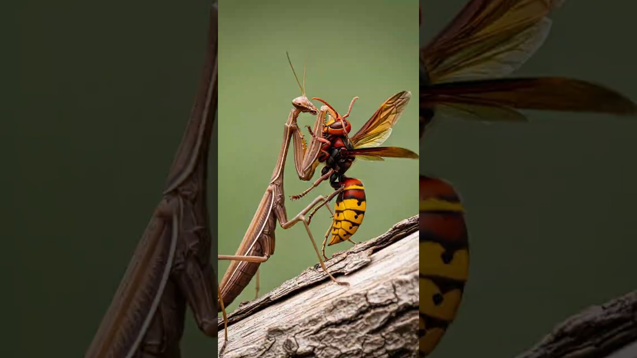 Horrifying Witness Of A Praying Mantis Attacking A Ferocious Wasp 