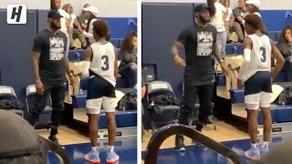 LeBron James gives Bronny advice before his first game with Sierre Canyon