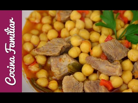 Como hacer garbanzos con secreto de cerdo muy picantes. Recetas de cuchara