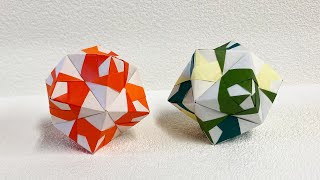 【origami kusudama】おりがみ12枚で作るあや織りのくす玉