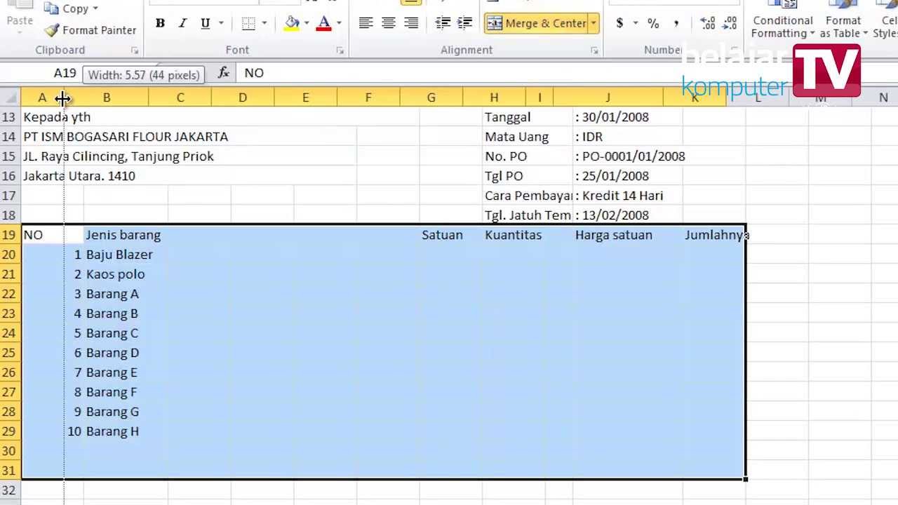 Membuat Invoice Dengan Microsoft Excel