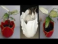 DIY TULIP FLOWER DESIGN POT/ CEMENT CRAFT IDEAS/ Made from T-shirt