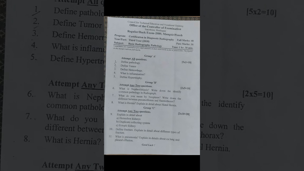 Radiography third year examination question paper 2080 by ctevt 3rd year Radiography question paper