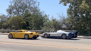 Maserati MC12 and Porsche CGT leaving Malibu