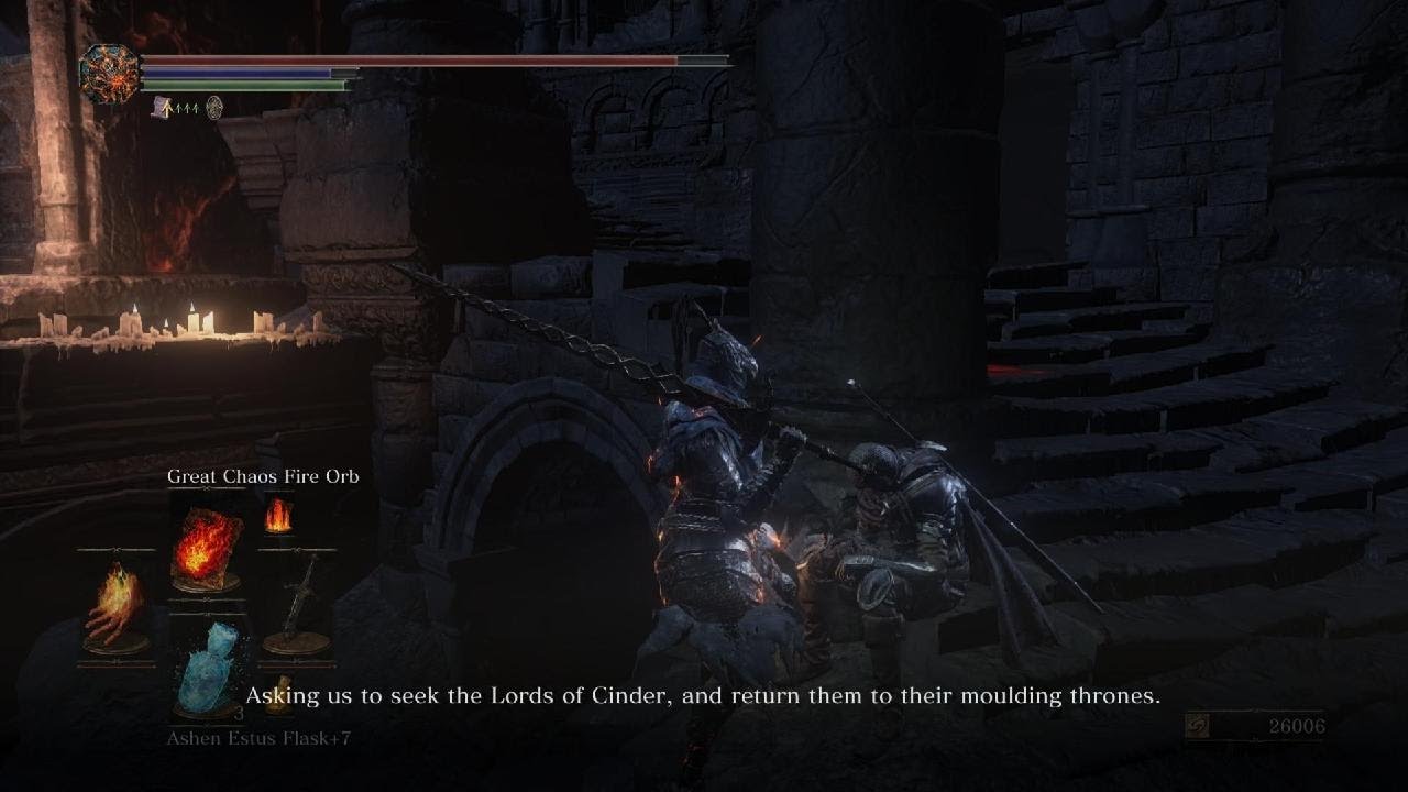 Hawkwood: "What a sick joke. Asking us to seek the Lords of Cinder" (Dark Souls 3)