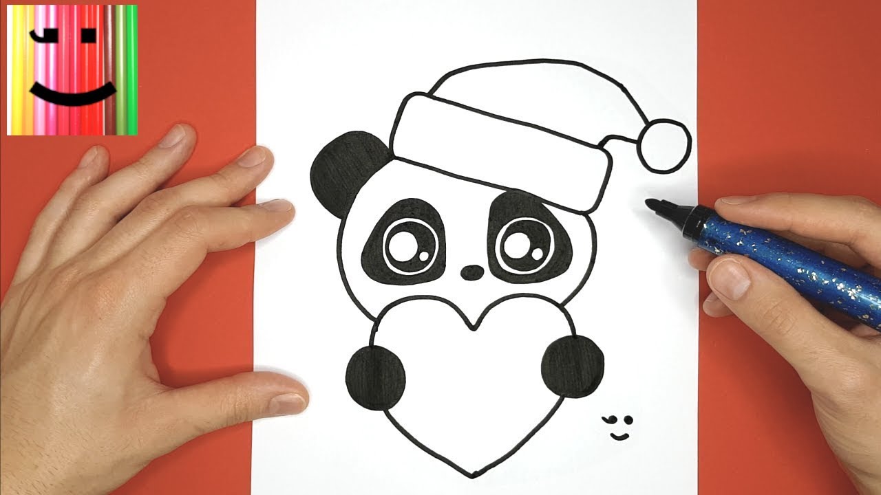 Dessin Sympa Et Facile Pour Noel Panda Avec Un Coeur Et Bonnet Rouge Youtube