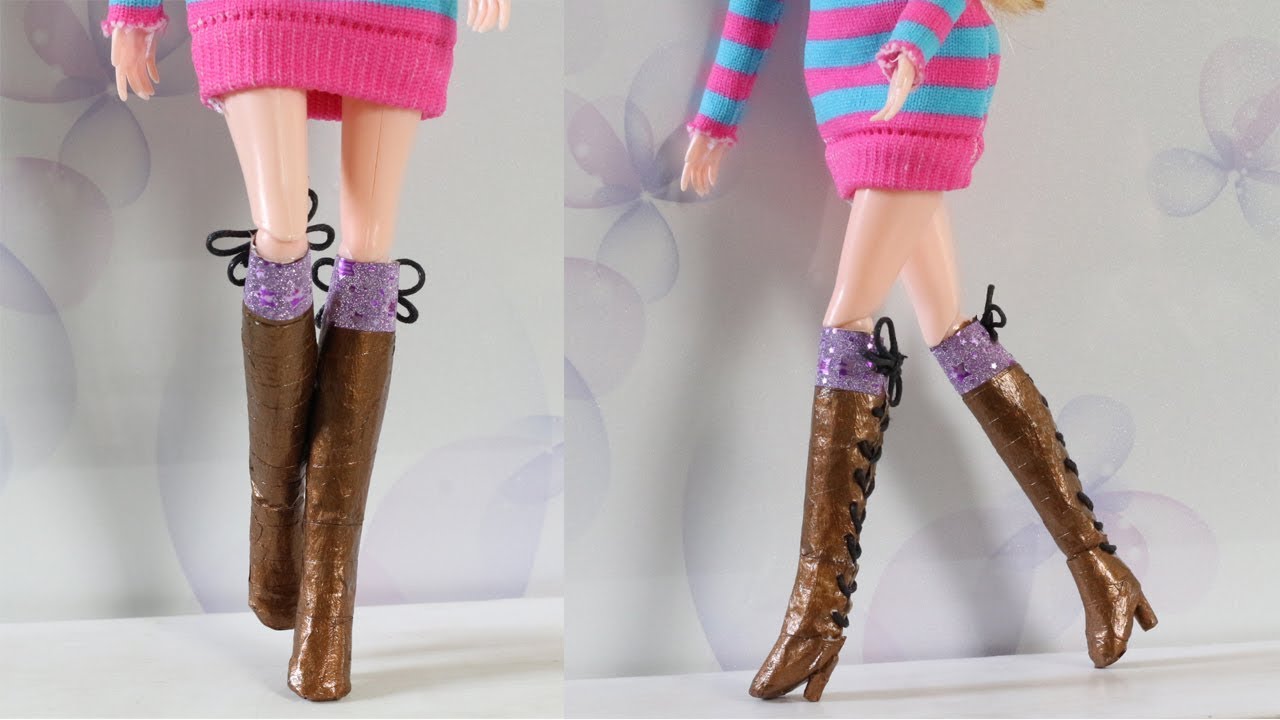 DIY How to make easy doll boots NO GLUE - Barbie Doll 