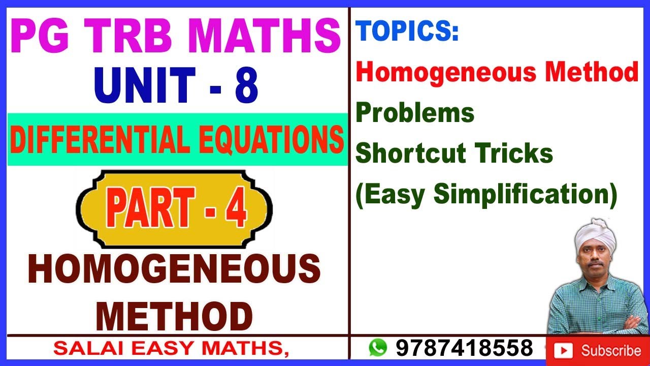 PG TRB MATHS | UNIT 8 | DIFFERENTIAL EQUATIONS | PART 4 | HOMOGENEOUS DIFFERENTIAL EQUATIONS