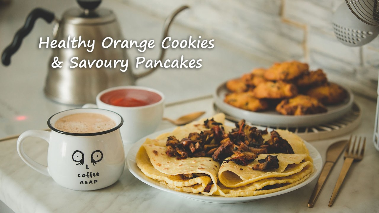 Morning Baking, Breakfast & Coffee : Healthy Orange Cookies & Savoury Pancakes with Autumn Vibes