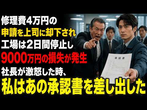 修理費4万円)の申請を上司に却下され工場は2日間停止し9000万円の損失が発生社長が激怒した時、私はあの承認書を差し出した