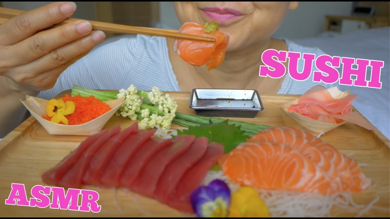ASMR Salmon & Tuna Sashimi in Japan | แซลมอลดิบ | Eating Sounds | Light Whispers | Nana Eats