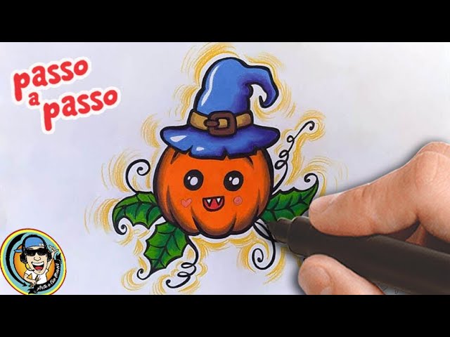 Como DESENHAR ABÓBORA HALLOWEEN - Como DIBUJAR a CALABAZA HALLOWEEN - How  To DRAW HALLOWEEN PUMPKIN 