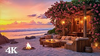 Beach Cottage Ambience | Calm Your Mind with Ocean Waves & Crackling Fire Sounds