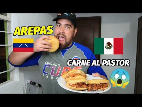 CARNE AL PASTOR MEXICANO CON AREPAS VENEZOLANAS Y GUACAMOLE