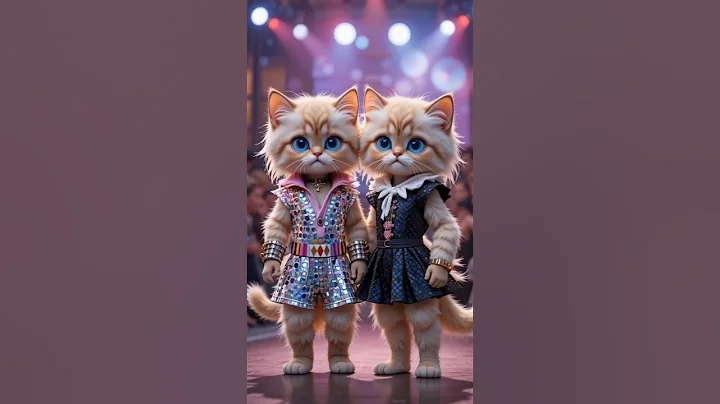 Watch the video about Two sweet himalayan kittens are dancing in a fashion show.