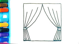 How to draw curtains - Easy to follow - step by step drawing tutorial video for kids (beginners)