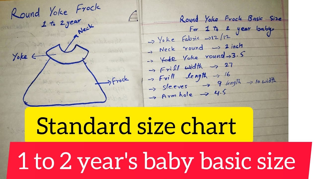 Yoke Frock Basic size chart | standard measurement chart for 1 to 2 year's  baby